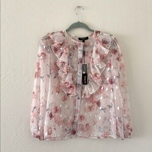 NWT Beulah Style Sheer Floral Ruffle Blouse